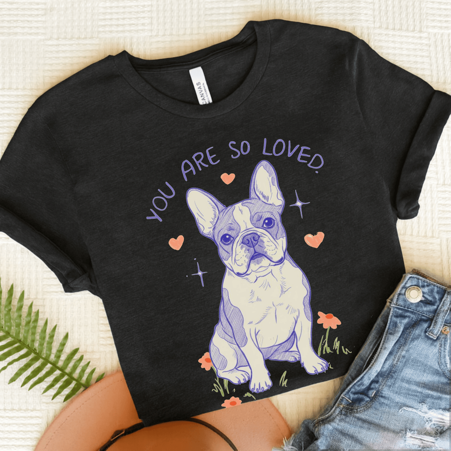 Piebald Frenchie Always Loved Tshirt Dark Grey Heather