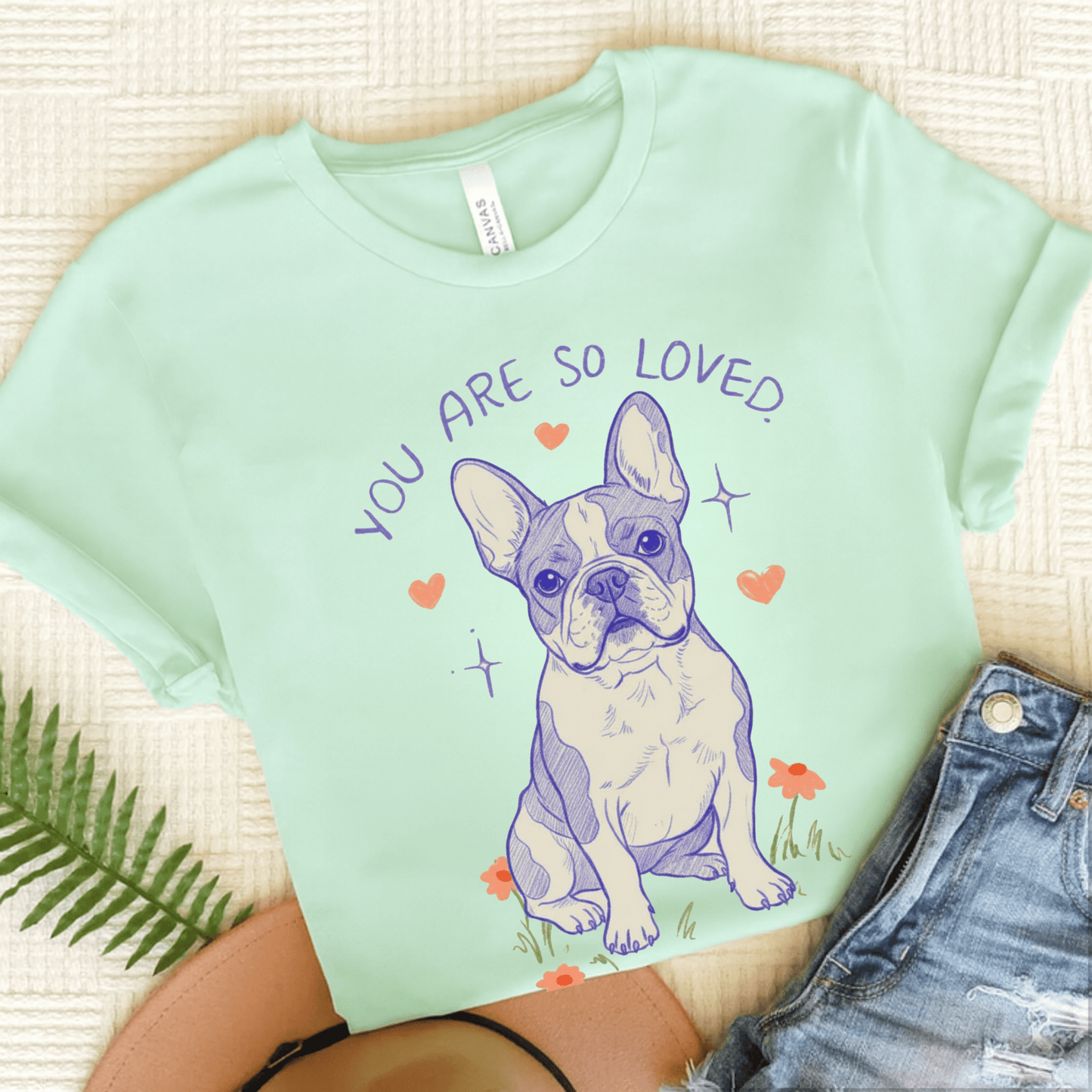 Piebald Frenchie Always Loved Tshirt Heather Mint