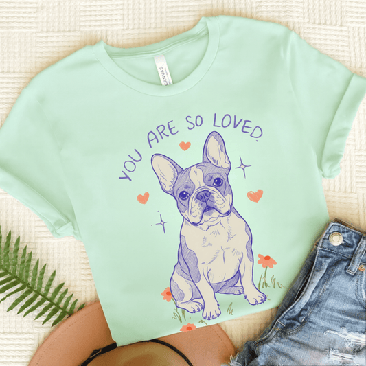 Piebald Frenchie Always Loved Tshirt Heather Mint