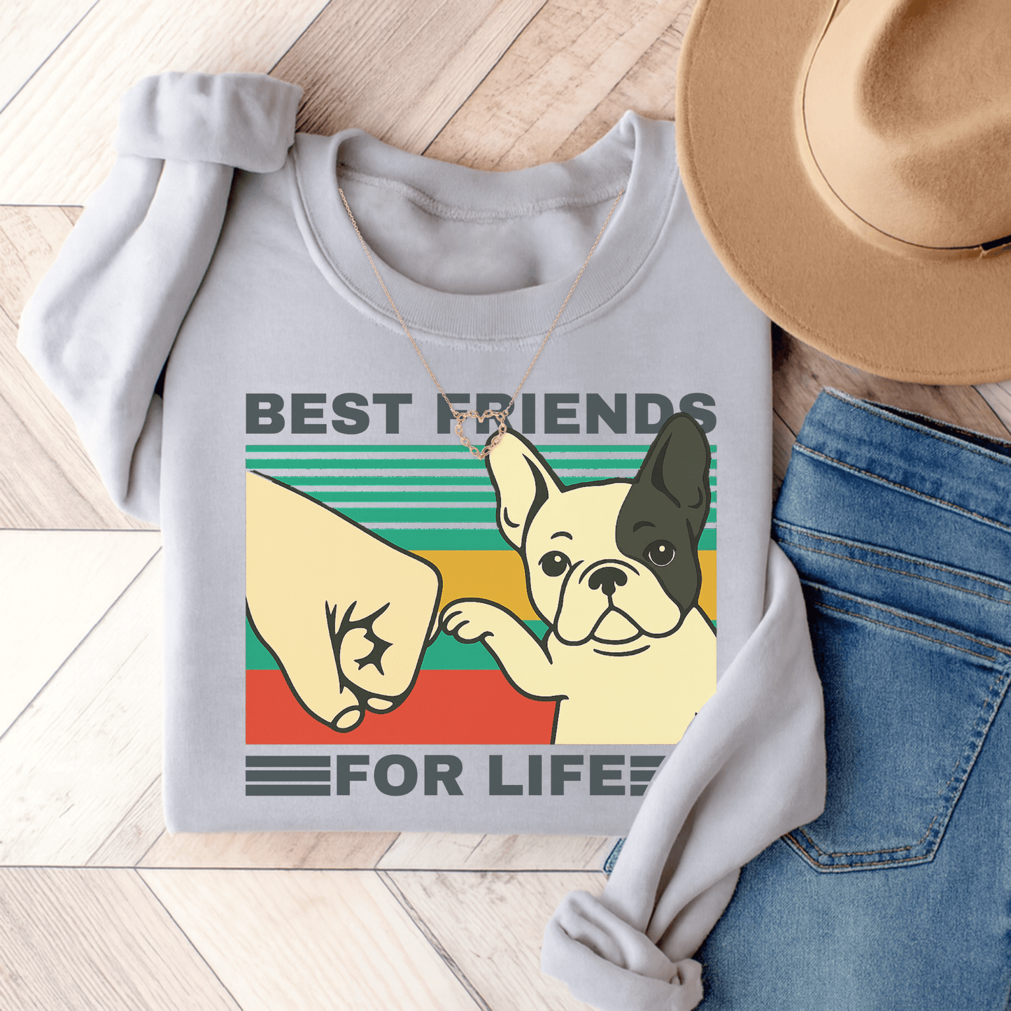 Piebald Frenchie Besties Sweatshirt Ash