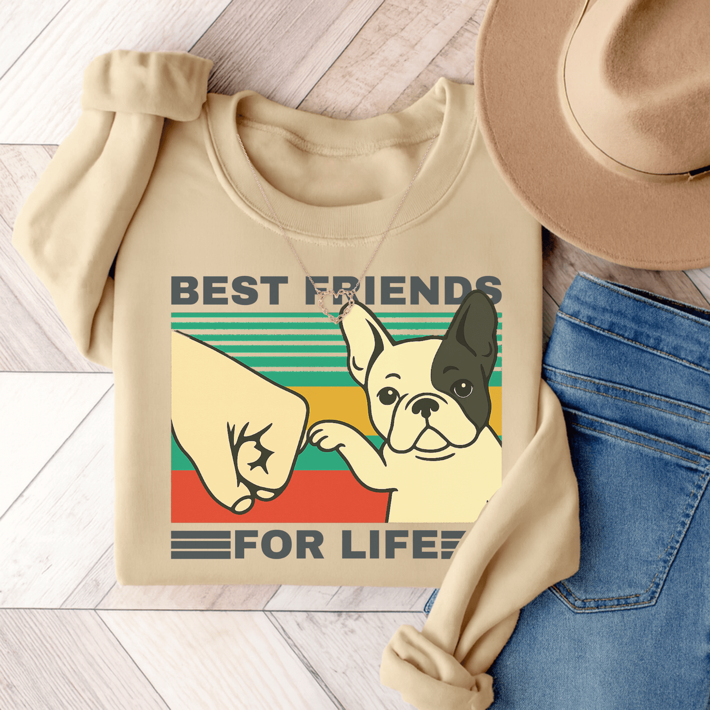 Piebald Frenchie Besties Sweatshirt Sand