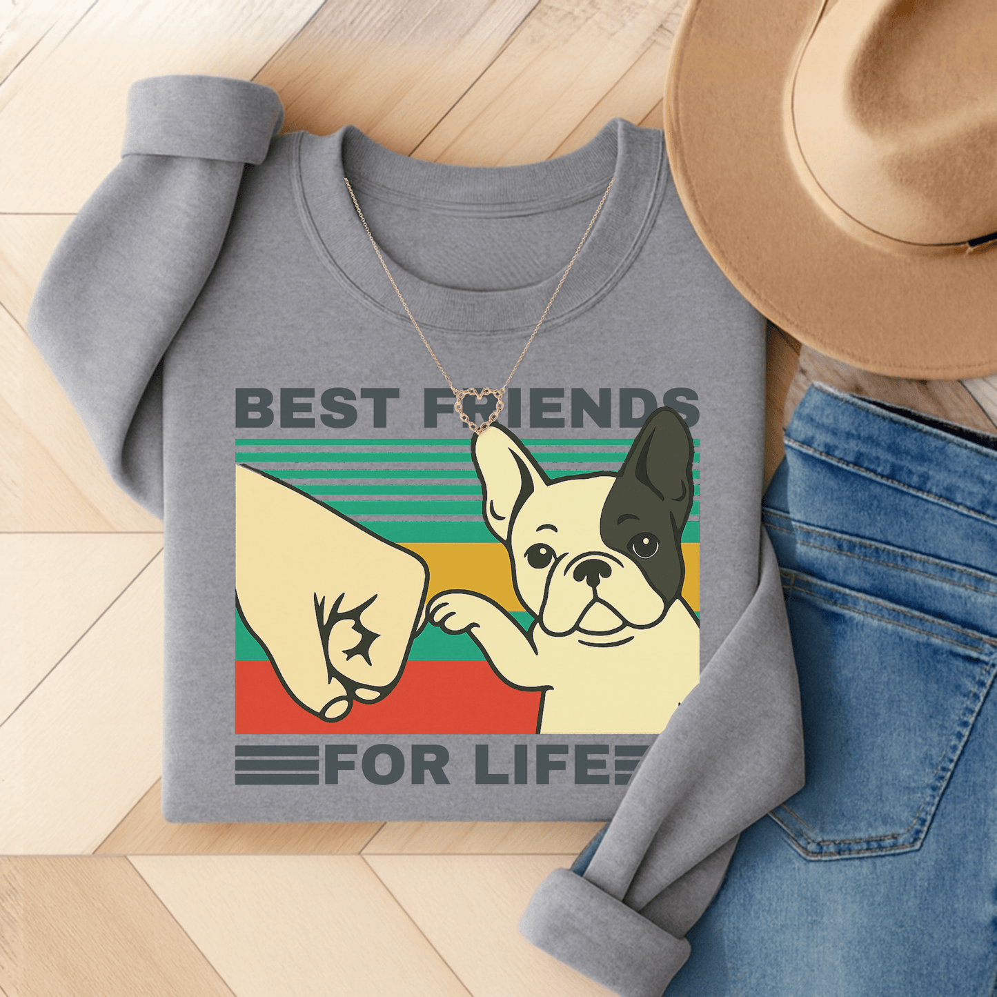 Piebald Frenchie Besties Sweatshirt Sport Grey