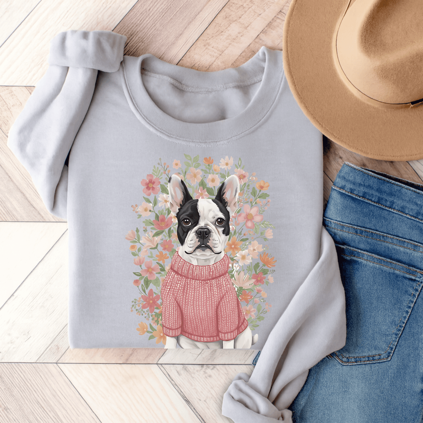 Piebald Frenchie Bouquet Sweatshirt Ash