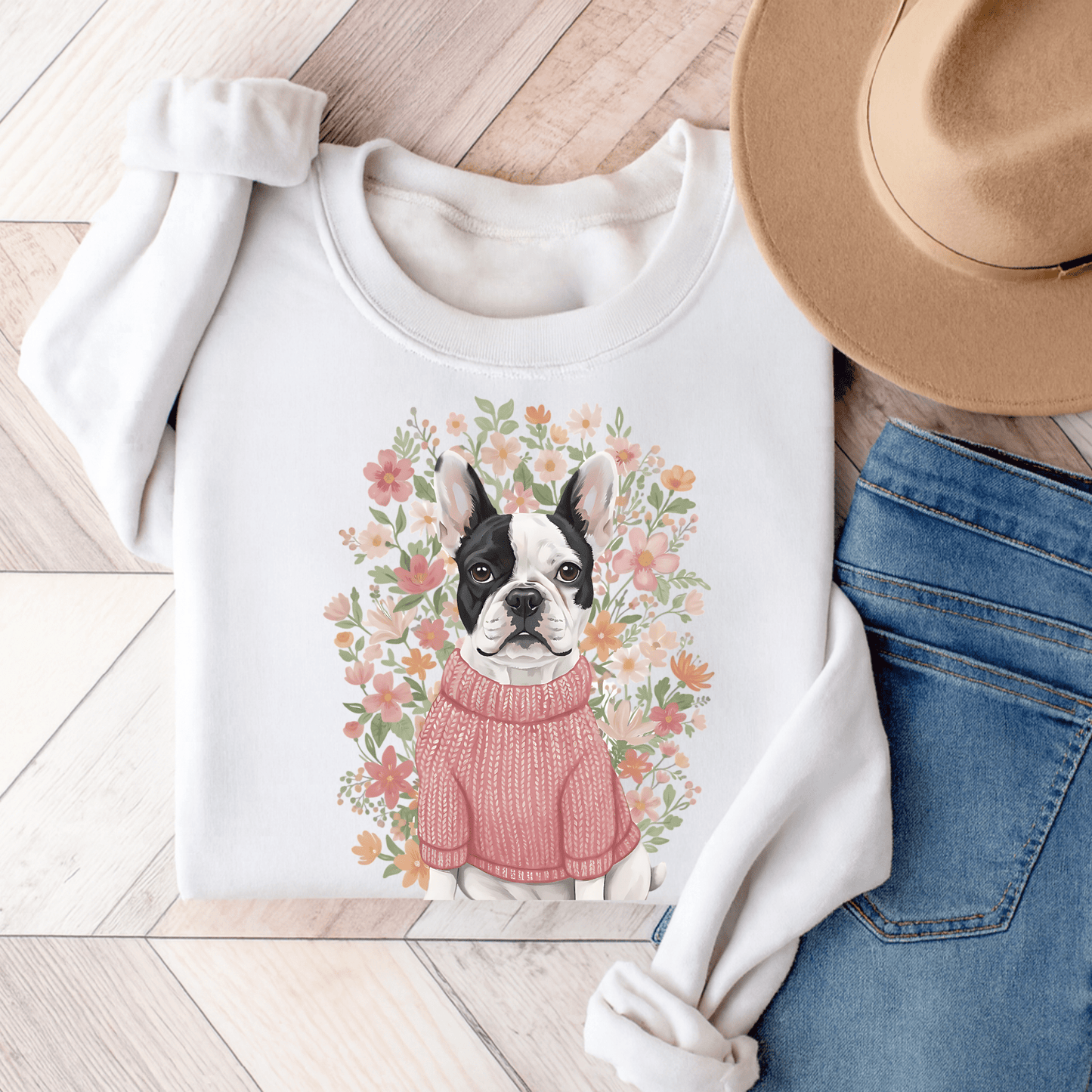Piebald Frenchie Bouquet Sweatshirt White