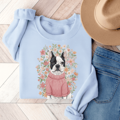 Piebald Frenchie Bouquet Sweatshirt Light Blue