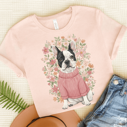 Piebald Frenchie Bouquet Tshirt Soft Pink