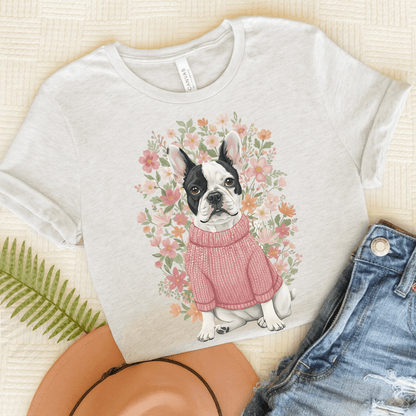 Piebald Frenchie Bouquet Tshirt Ash