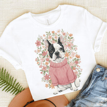 Piebald Frenchie Bouquet Tshirt White