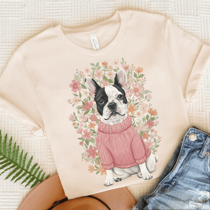 Piebald Frenchie Bouquet Tshirt Natural