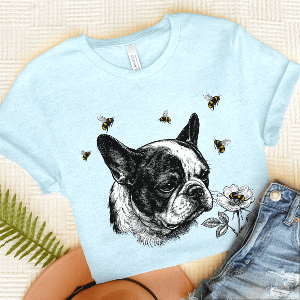 Piebald Frenchie Bumble Bee Gardening Unisex TShirt Heather Ice Blue