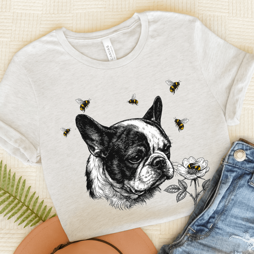 Piebald Frenchie Bumble Bee Gardening Unisex TShirt Ash