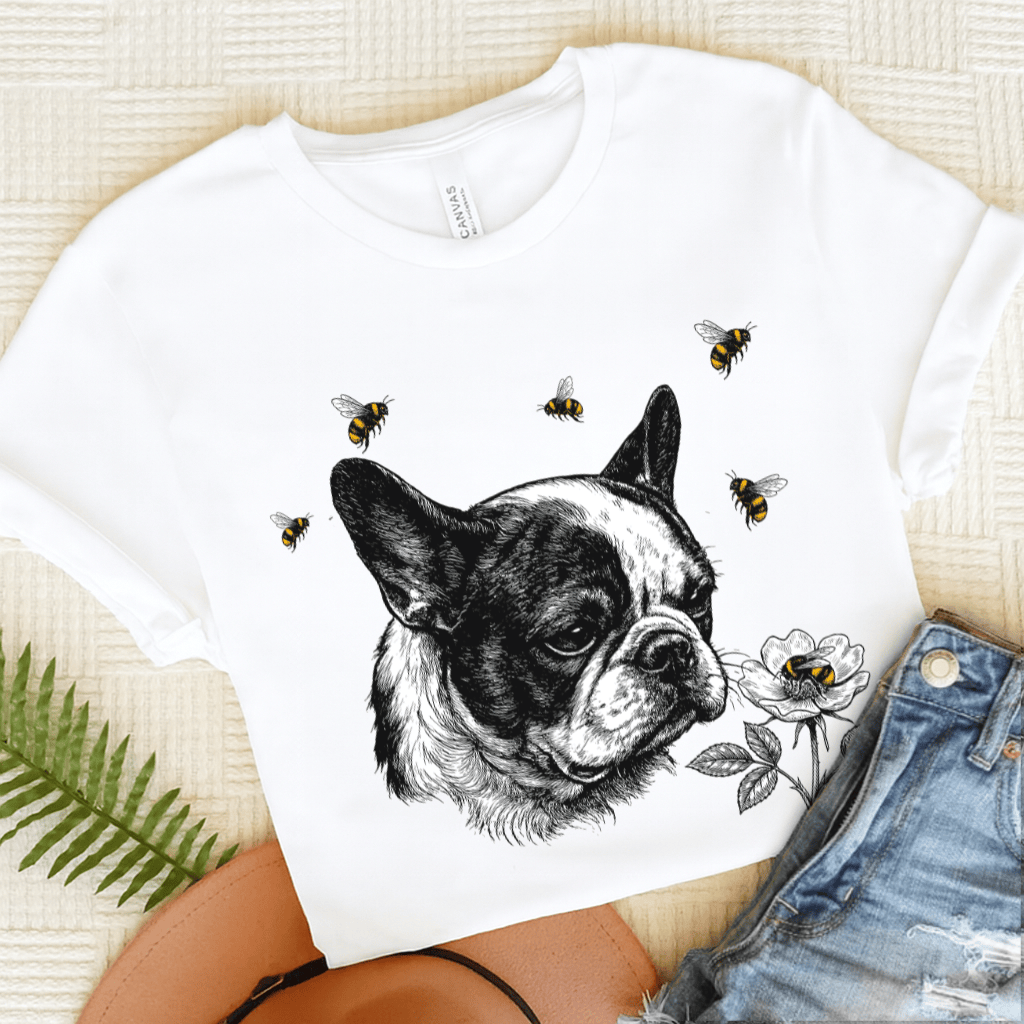 Piebald Frenchie Bumble Bee Gardening Unisex TShirt White