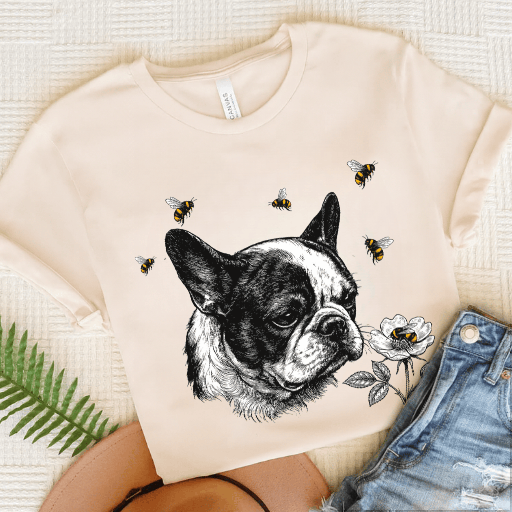 Piebald Frenchie Bumble Bee Gardening Unisex TShirt Natural