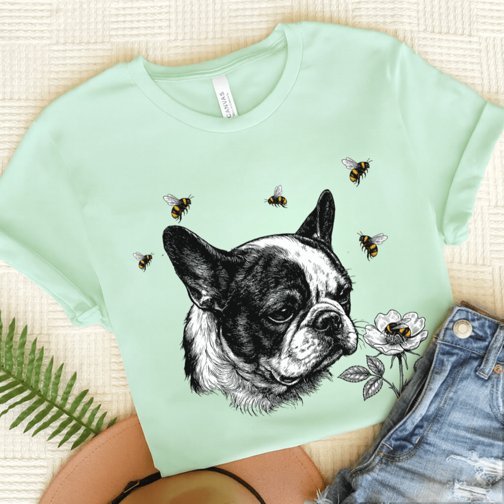 Piebald Frenchie Bumble Bee Gardening Unisex TShirt Heather Mint