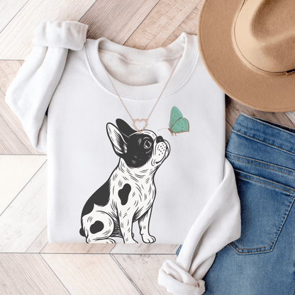 Piebald Frenchie Butterflies Sweatshirt White