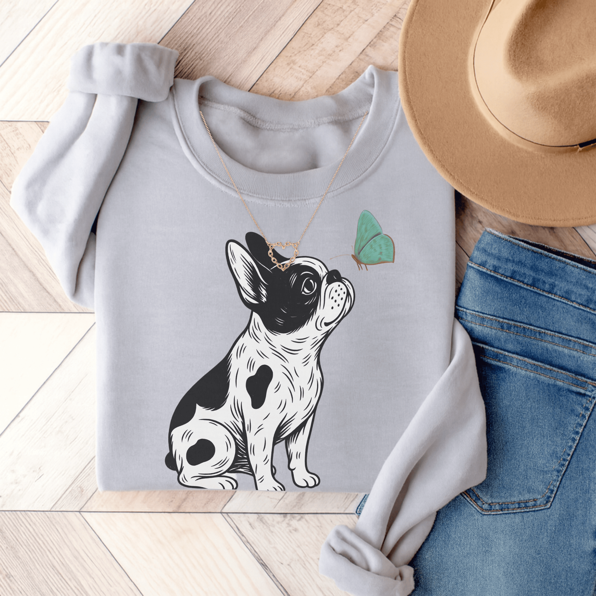 Piebald Frenchie Butterflies Sweatshirt Ash
