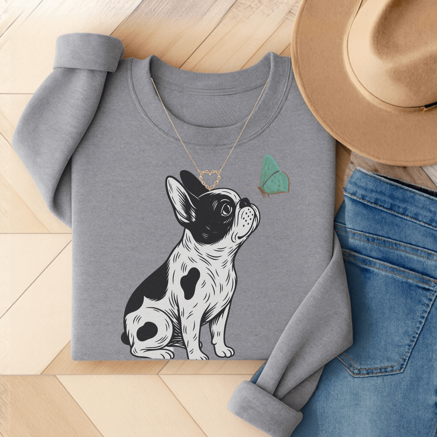 Piebald Frenchie Butterflies Sweatshirt Sport Grey