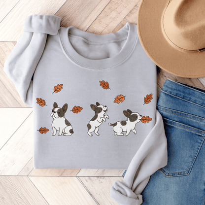 Piebald Frenchie Chasing Leaves Sweatshirt