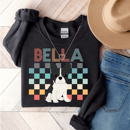 Piebald Frenchie Checkered Sweatshirt Dark Heather