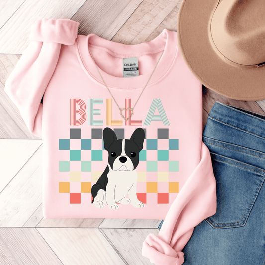 Piebald Frenchie Checkered Sweatshirt Light Pink