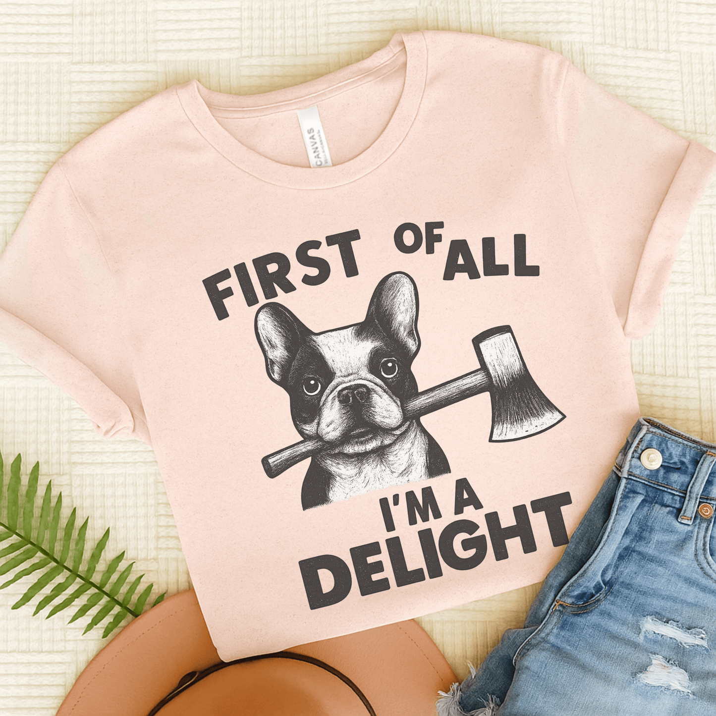 Piebald Frenchie Delight TShirt Soft Pink