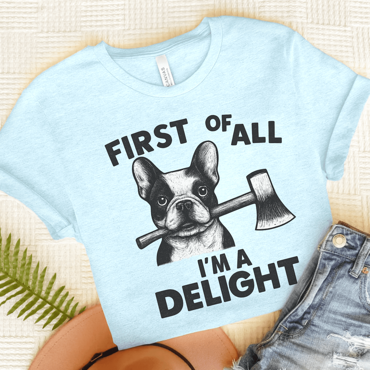 Piebald Frenchie Delight TShirt Heather Ice Blue