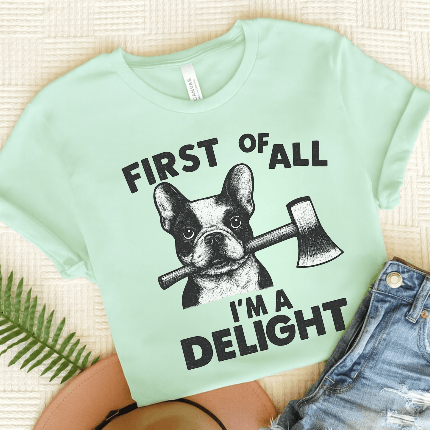 Piebald Frenchie Delight TShirt Heather Mint