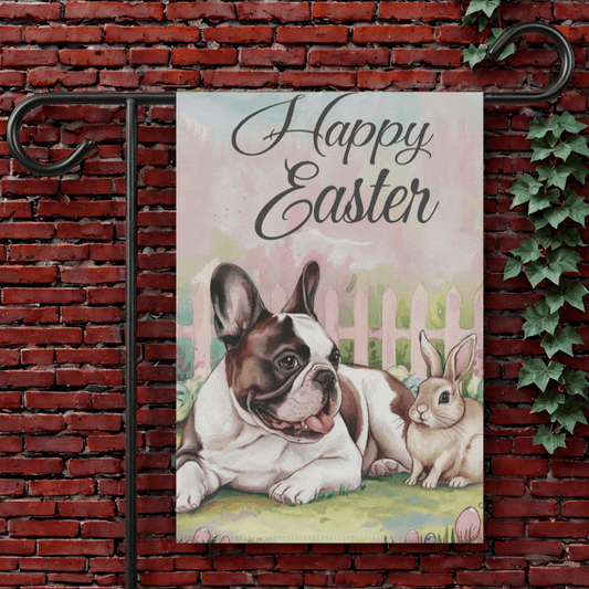 Printify Garden Flag 12'' × 18'' Piebald Frenchie Easter Garden Flag
