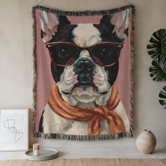 Piebald Frenchie Fabulous Woven Blanket 80" × 60"
