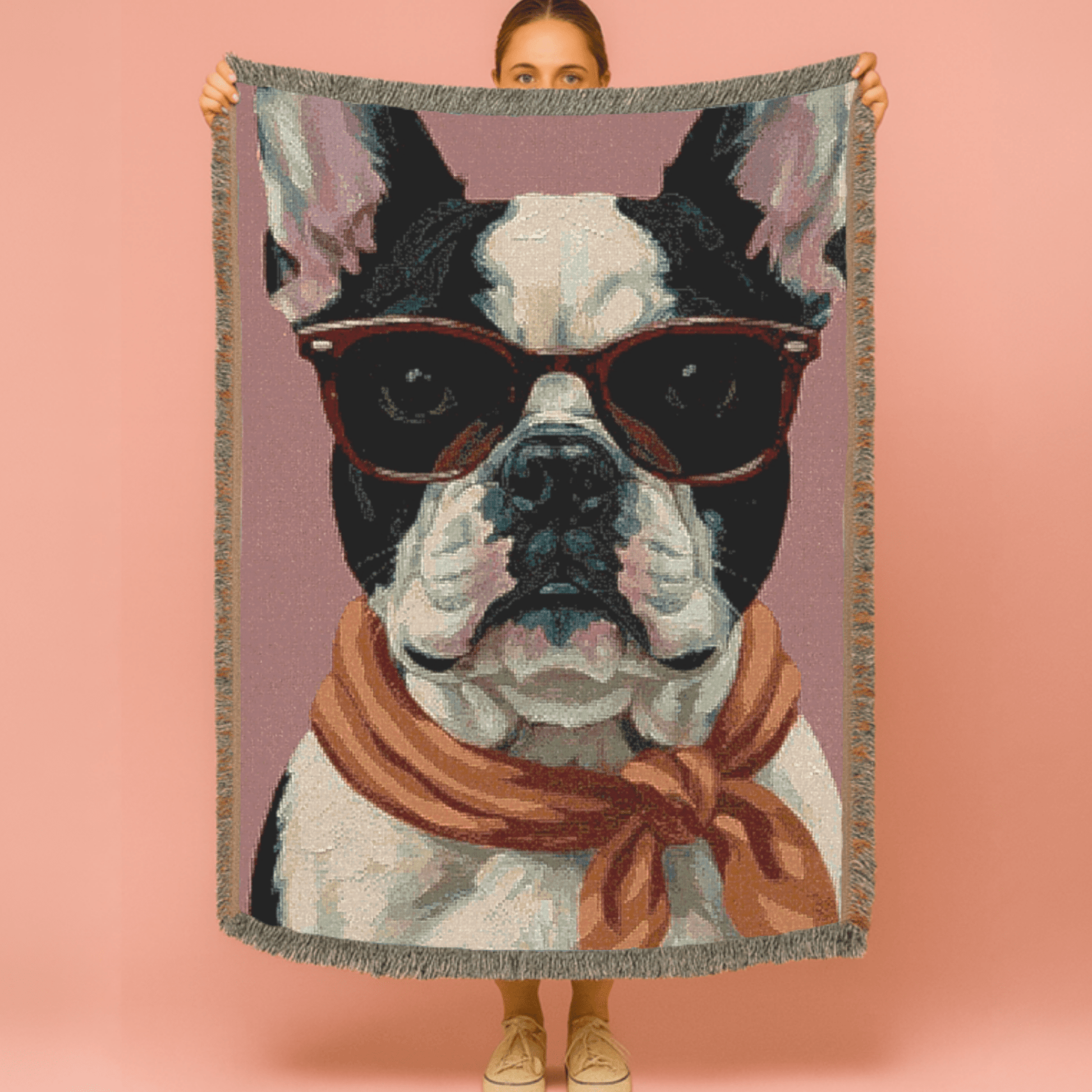 Printify Garden Flag Piebald Frenchie Fabulous Woven Blanket