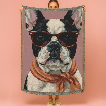 Printify Garden Flag Piebald Frenchie Fabulous Woven Blanket