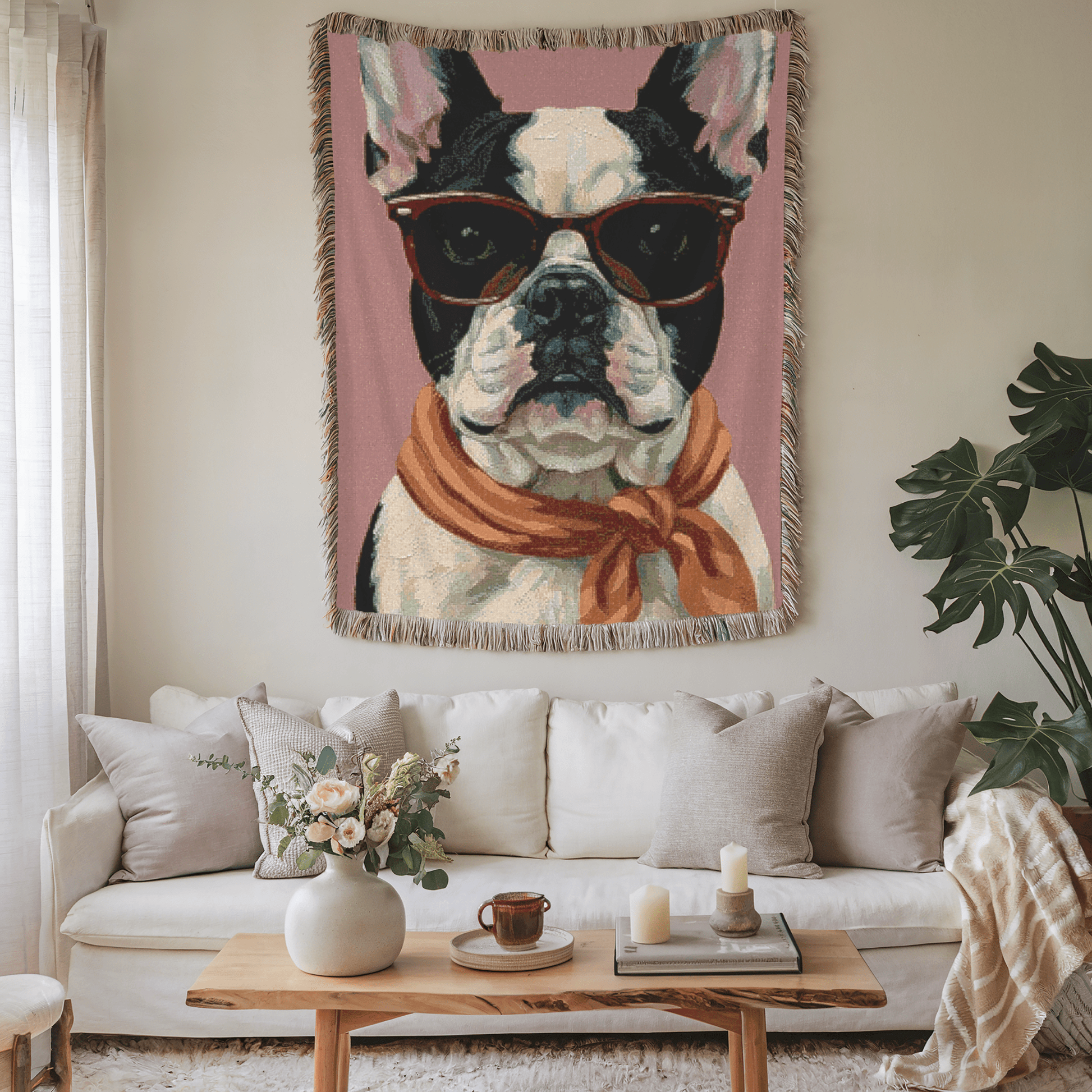 Printify Garden Flag Piebald Frenchie Fabulous Woven Blanket