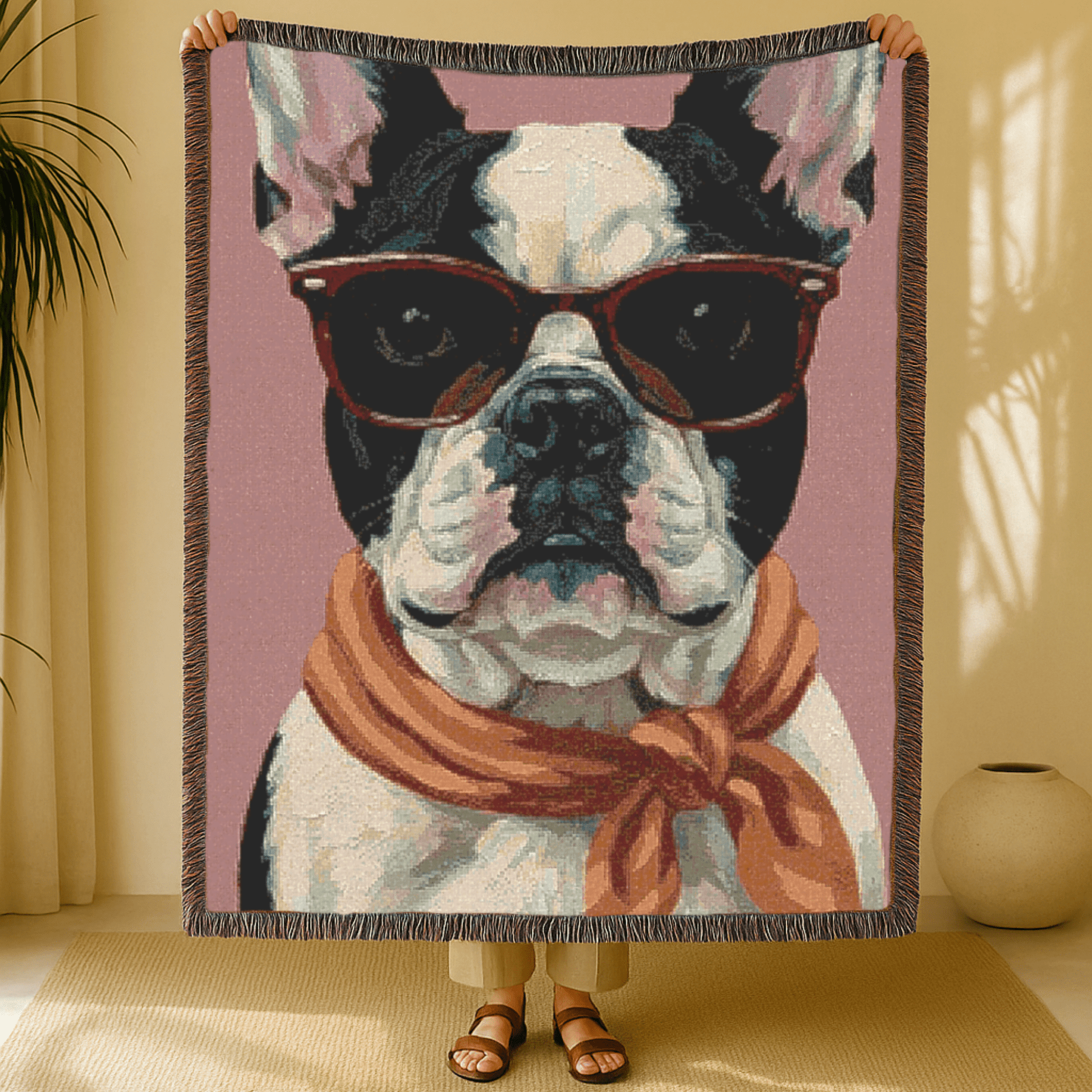 Printify Garden Flag Piebald Frenchie Fabulous Woven Blanket