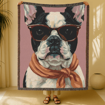 Printify Garden Flag Piebald Frenchie Fabulous Woven Blanket