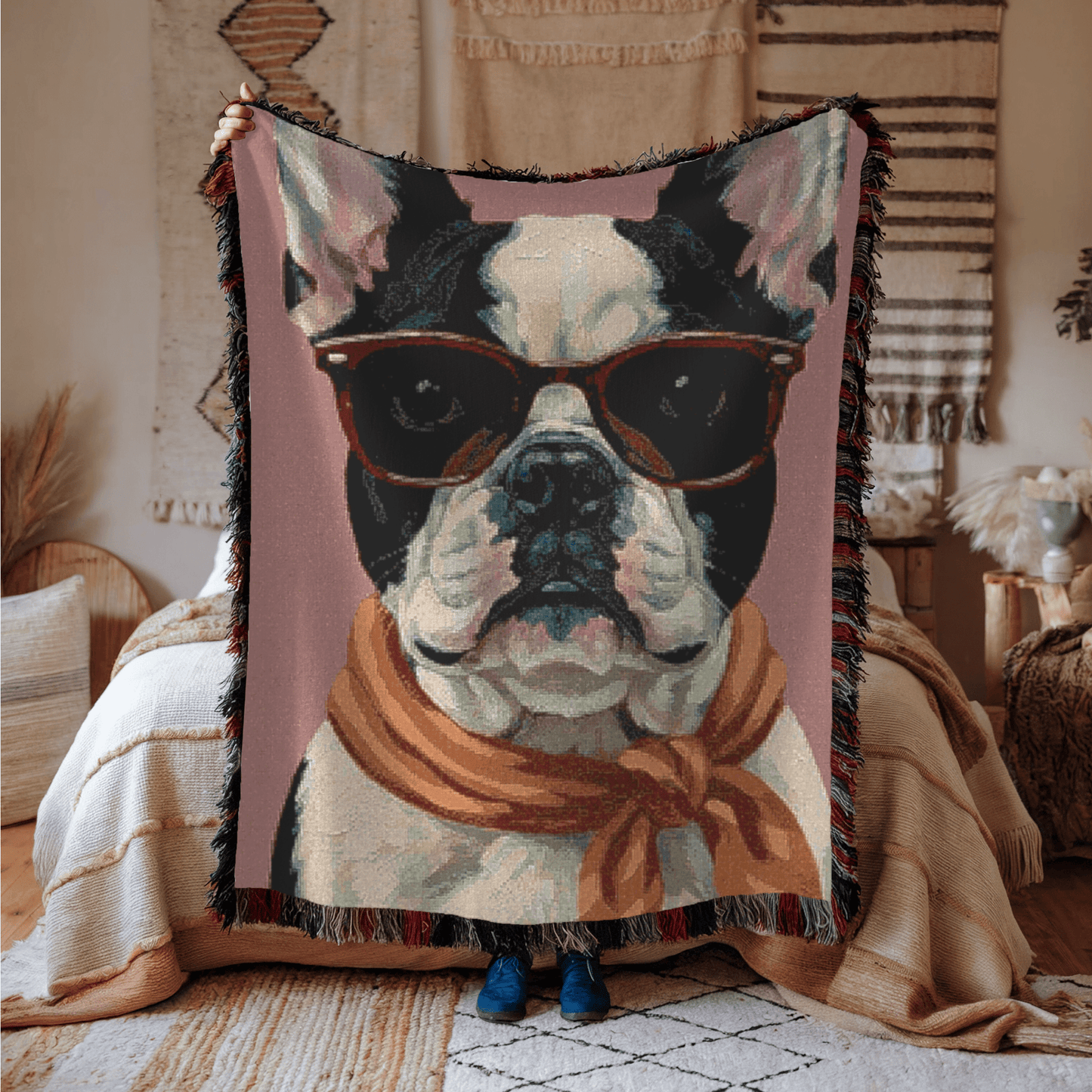 Printify Garden Flag Piebald Frenchie Fabulous Woven Blanket