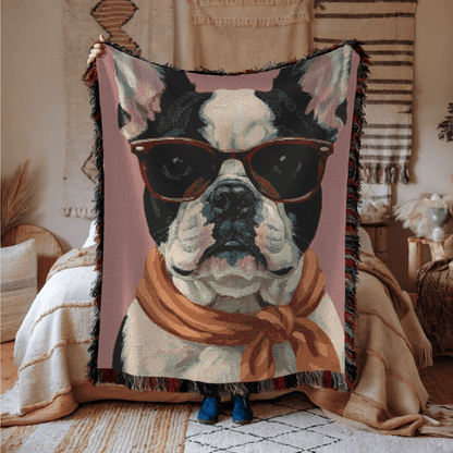 Printify Garden Flag Piebald Frenchie Fabulous Woven Blanket