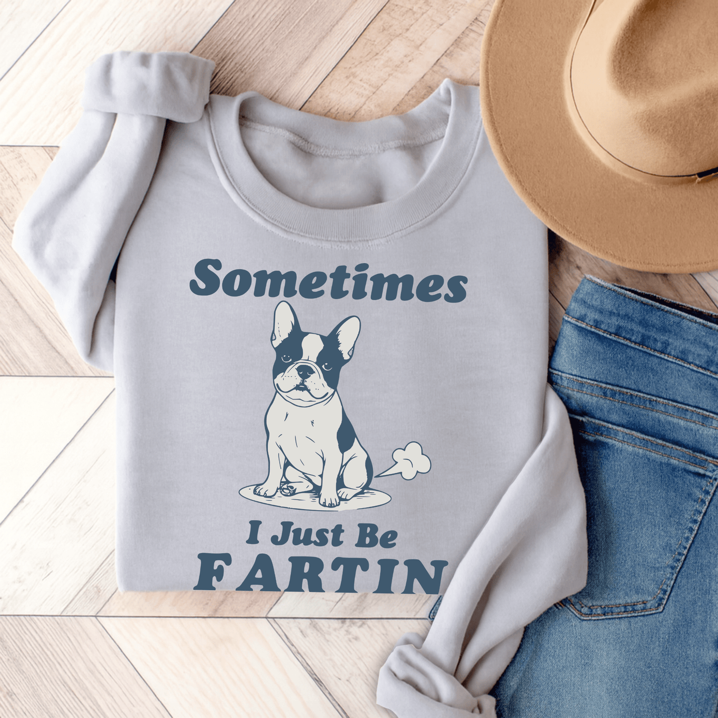Piebald Frenchie Fartin Sweatshirt Ash