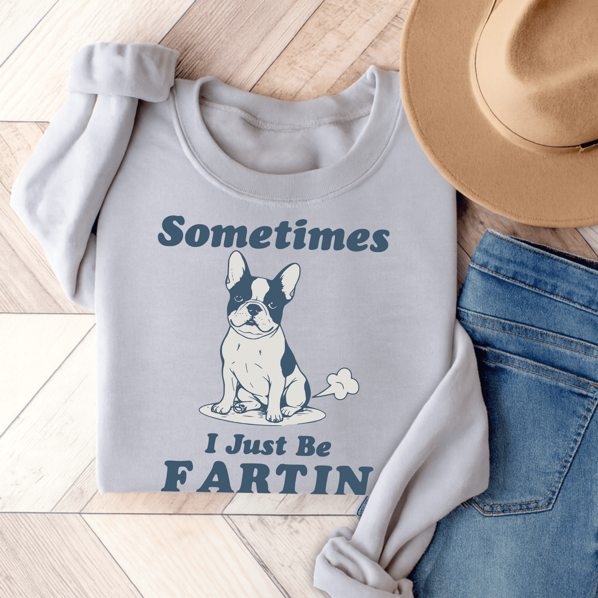 Piebald Frenchie Fartin Sweatshirt Ash
