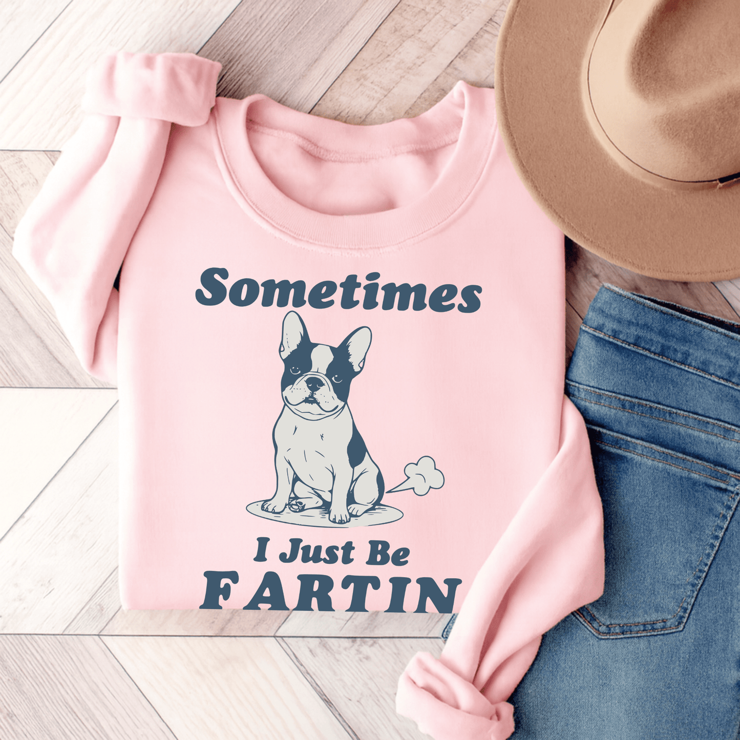 Piebald Frenchie Fartin Sweatshirt Light Pink