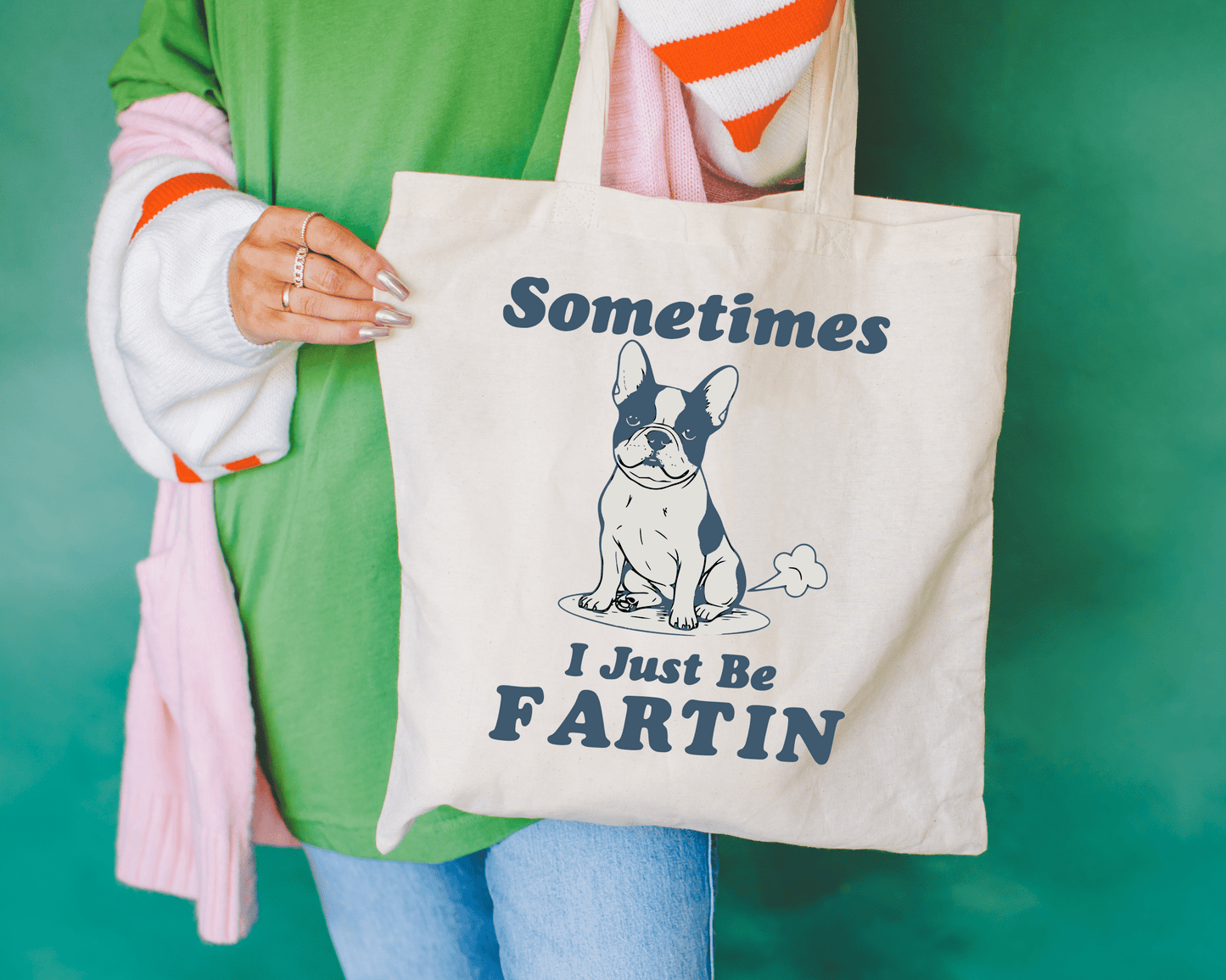 Piebald Frenchie Fartin Tote Bag Natural 15" x 16"