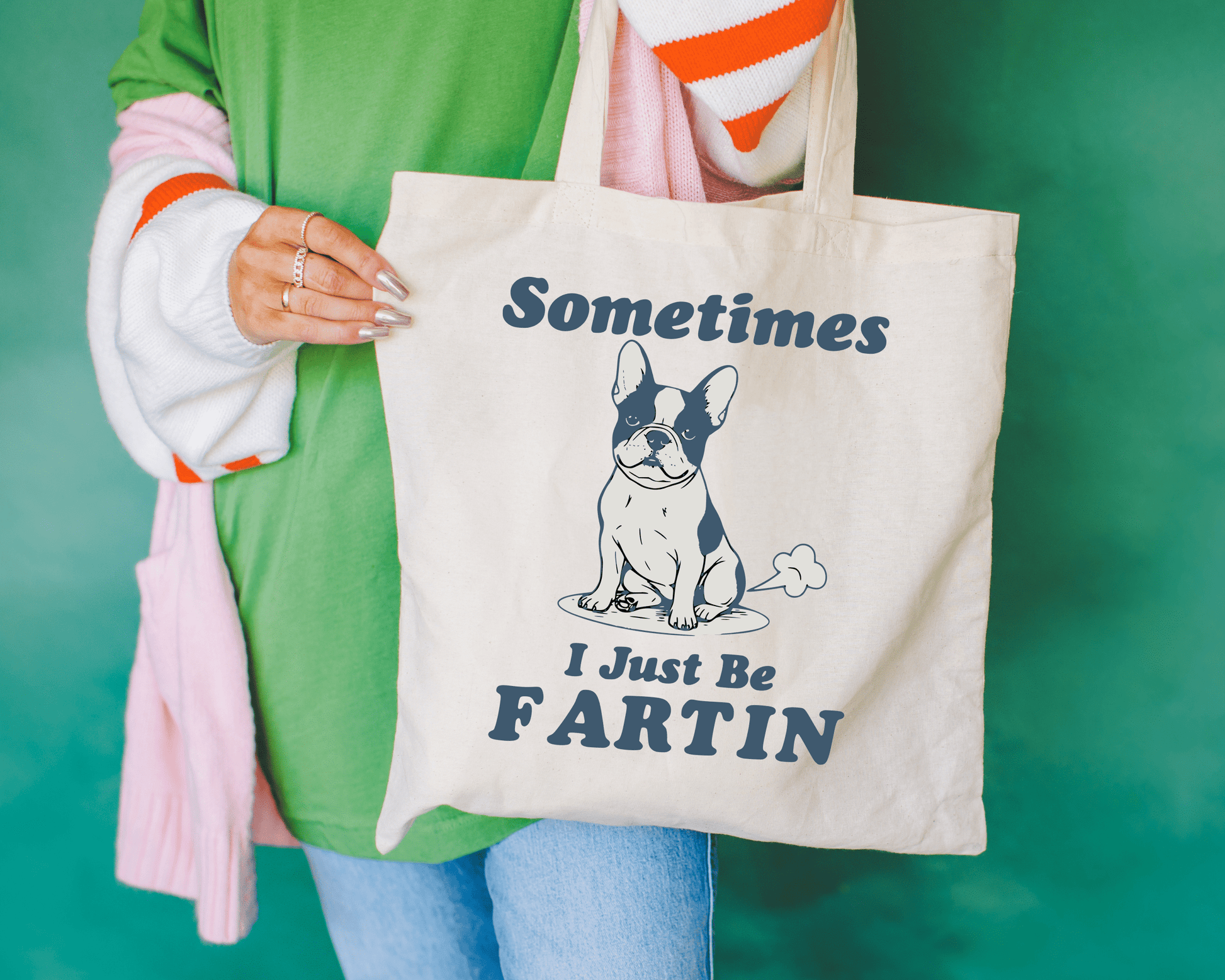 Piebald Frenchie Fartin Tote Bag Natural 15" x 16"