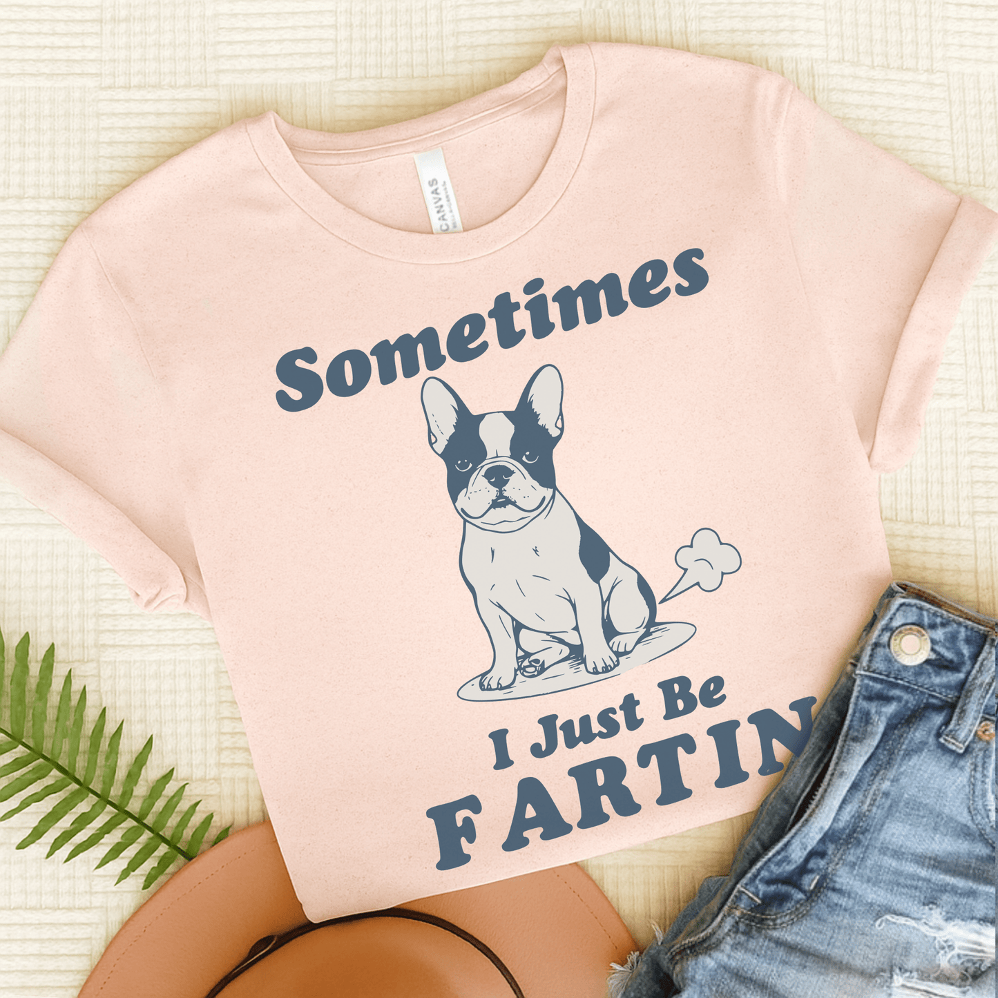 Piebald Frenchie Fartin' TShirt Soft Pink
