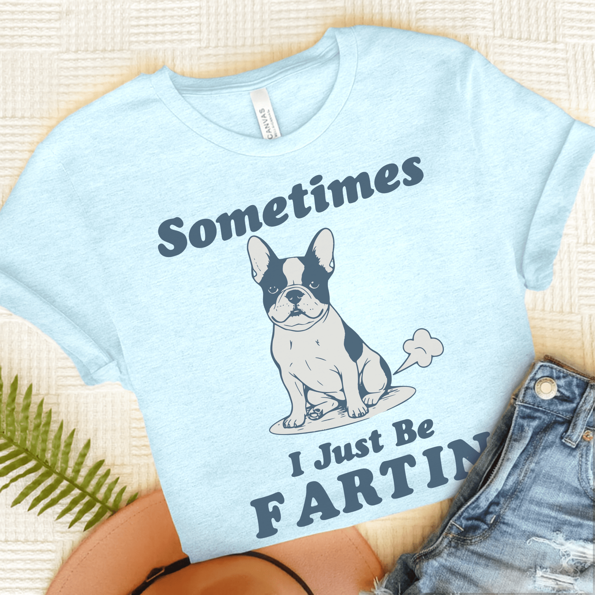 Piebald Frenchie Fartin' TShirt Heather Ice Blue