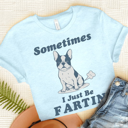 Piebald Frenchie Fartin' TShirt Heather Ice Blue