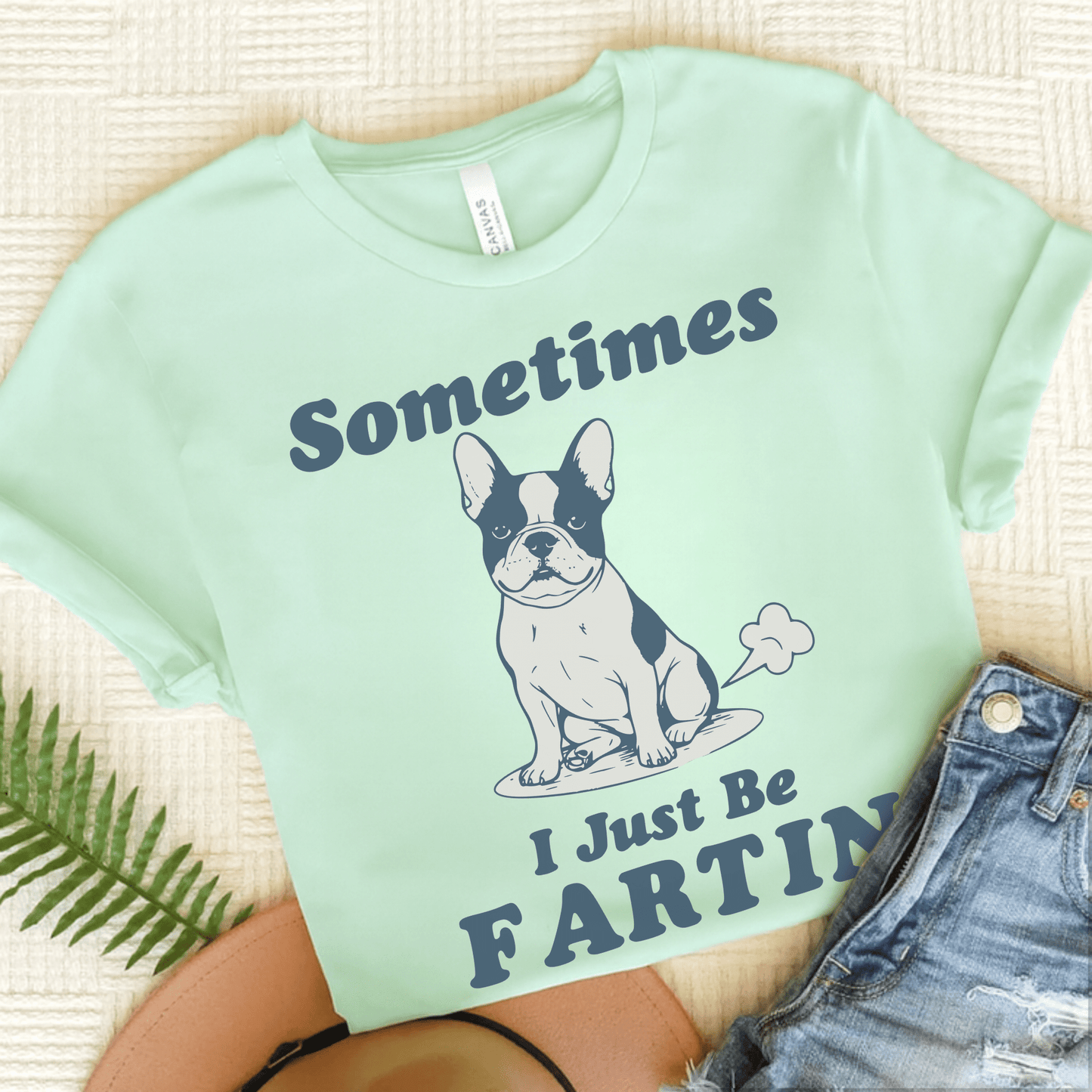Piebald Frenchie Fartin' TShirt Heather Mint