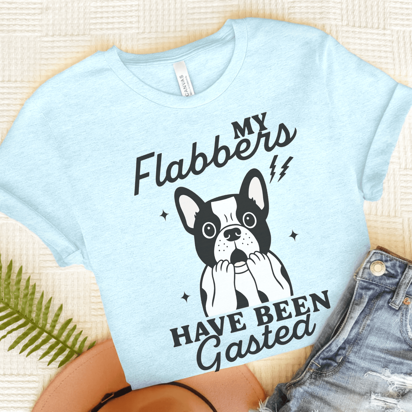 Piebald Frenchie Flabbergasted Tshirt Heather Ice Blue