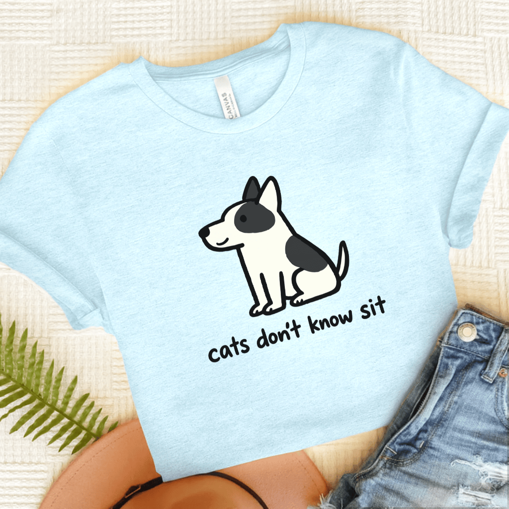 Piebald Frenchie Funny Cats Don't Know Sit Unisex TShirt Heather Ice Blue