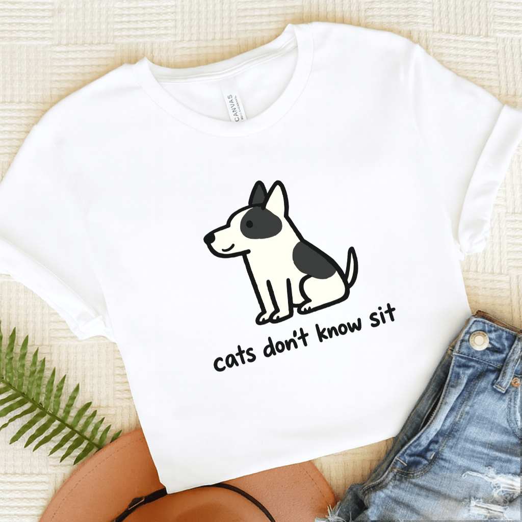 Piebald Frenchie Funny Cats Don't Know Sit Unisex TShirt White