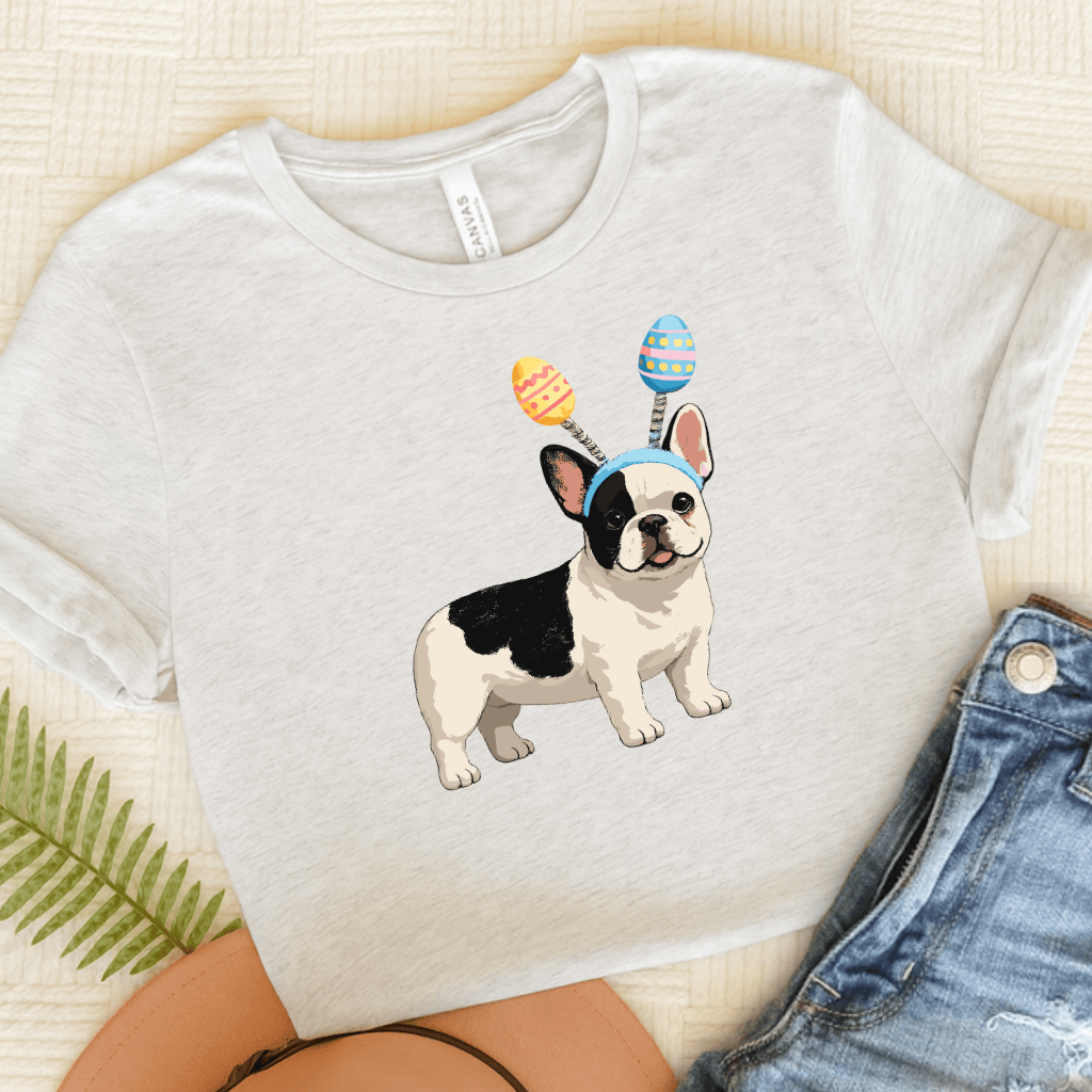 Piebald Frenchie Funny Easter Eggs Unisex TShirt Ash