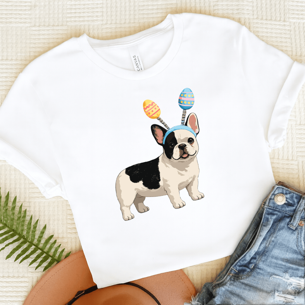 Piebald Frenchie Funny Easter Eggs Unisex TShirt White